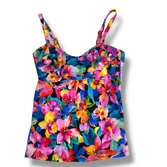 NEW Island Escape Bright Floral Tankini Top Size 6 Tropical Ruffle Swim Suit - Picture 2 of 11